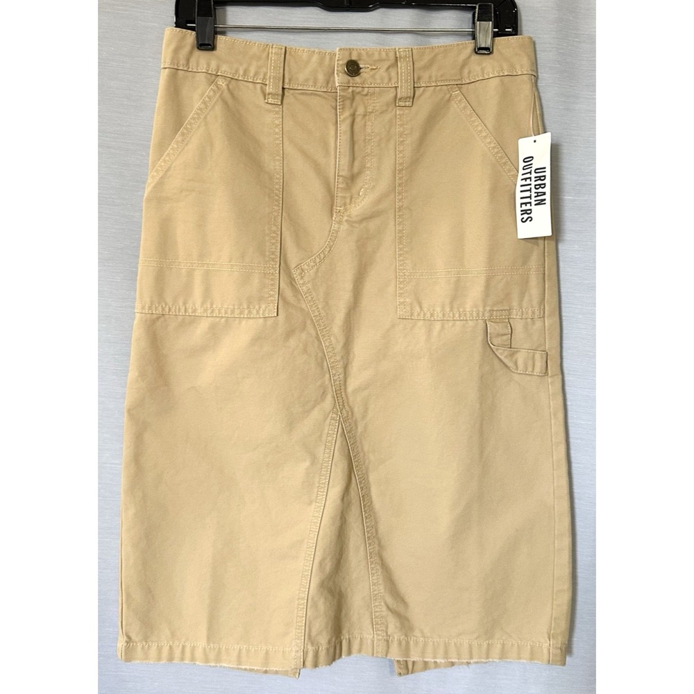 BDG URBAN OUTFITTERS Skirt Womens S Midi Utility Cotton Canvas In Tan Cotton